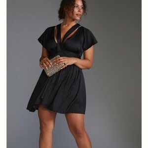 Anthropologie Deep V-Neck Black Mini Dress Size 10